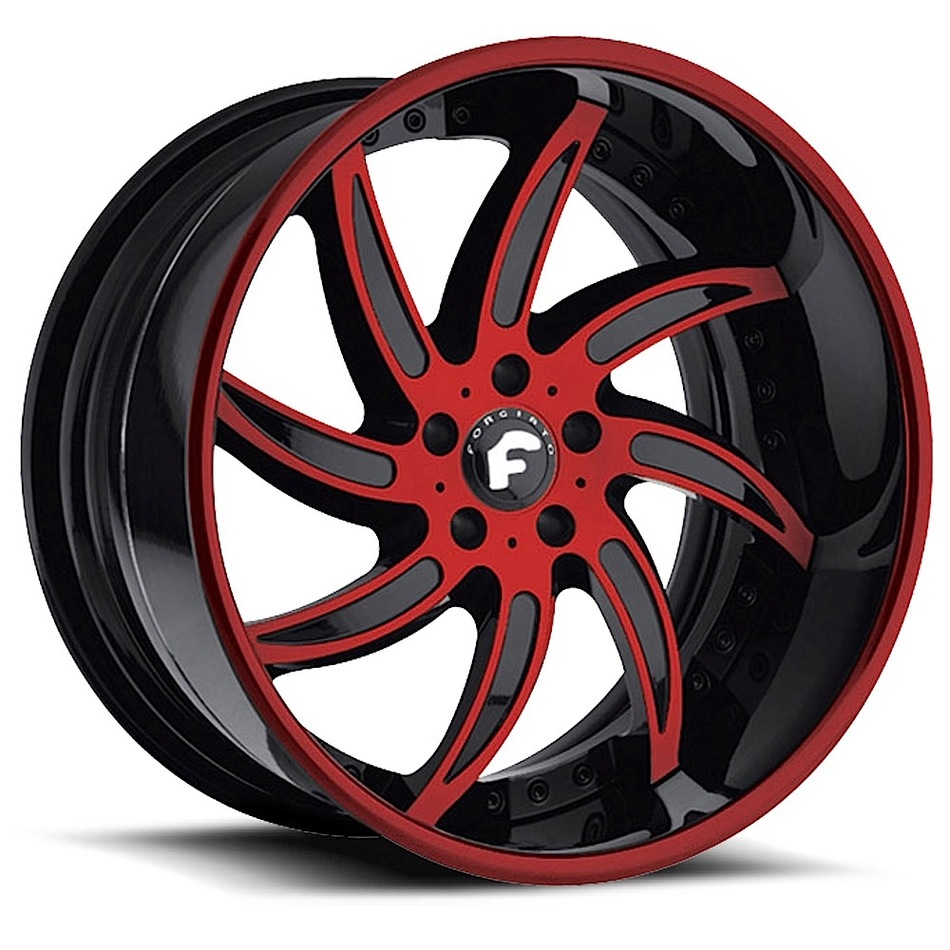 Forgiato Azioni Black and Red Center with Black and Red Lip Finish Wheels