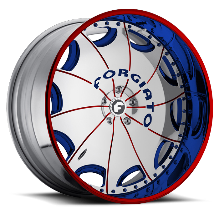Forgiato Emilano-L Chrome Red and Blue Center with Blue and Red Center Finish Wheels