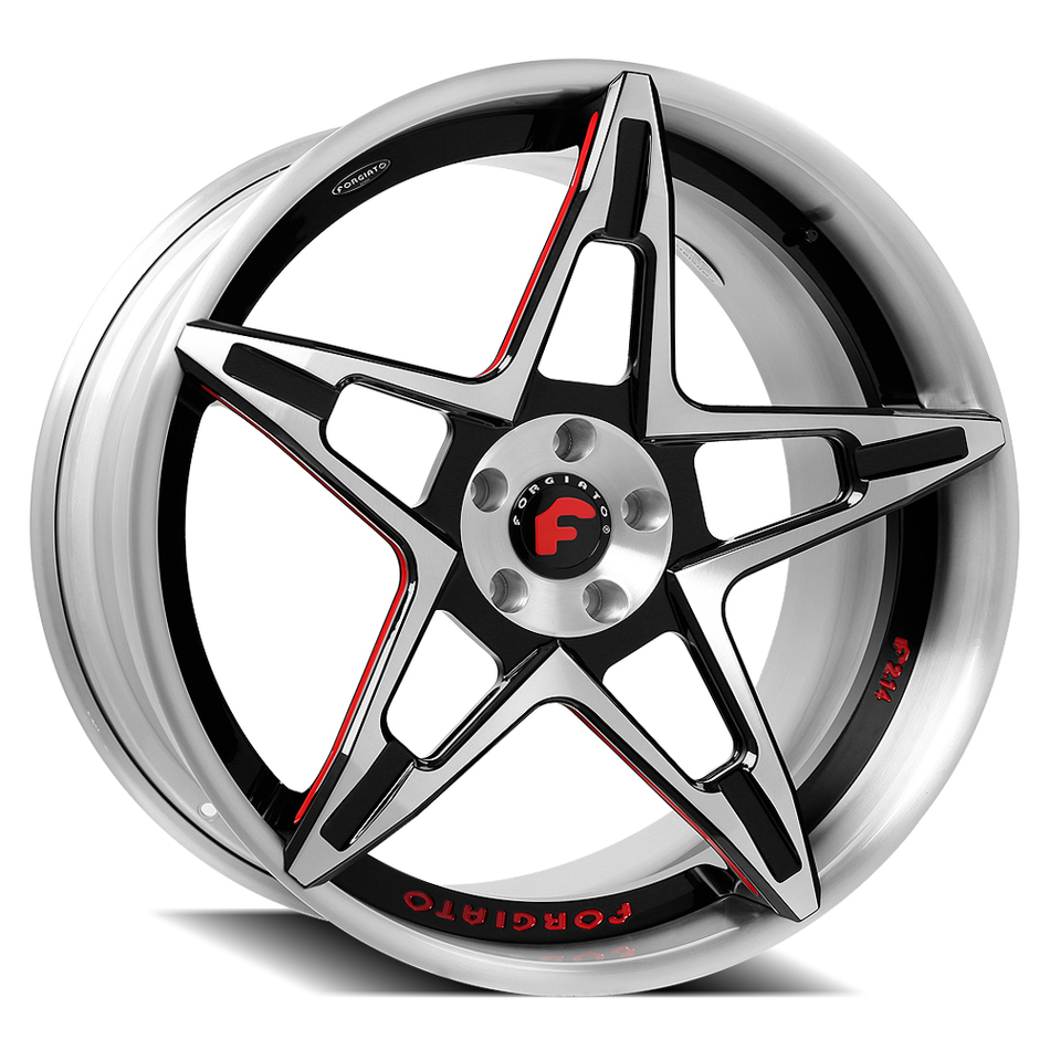 Forgiato F2.14 Brushed Black and Red Center with Satin Lip Finish Wheels