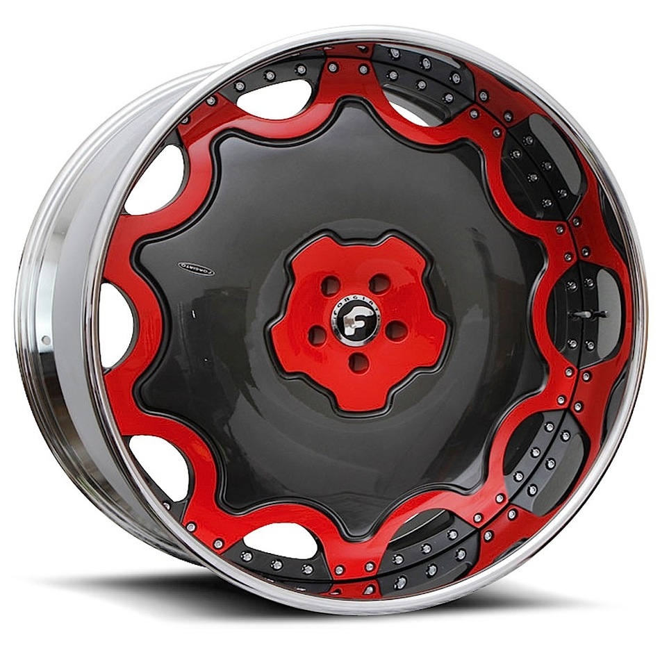 Forgiato Fiore Black and Red Center with Chrome Lip Finish Wheels