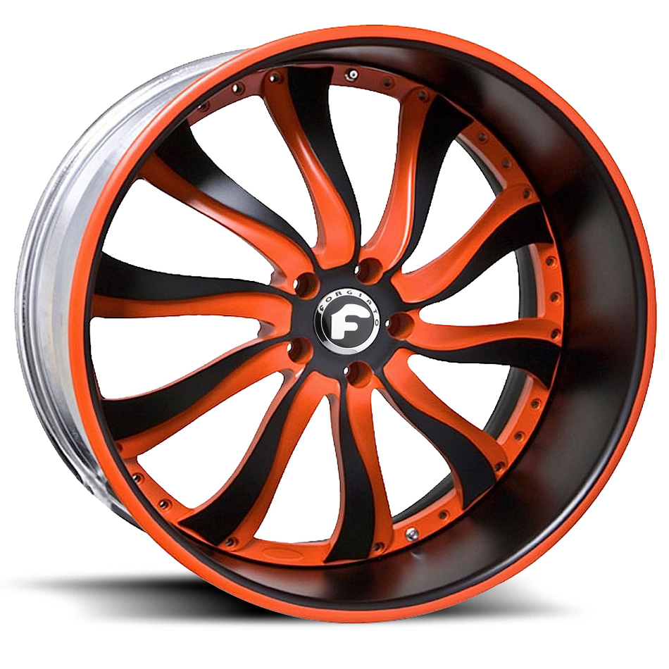 Forgiato Inferno Orange and Black Center with Black and Orange Lip Finish Wheels