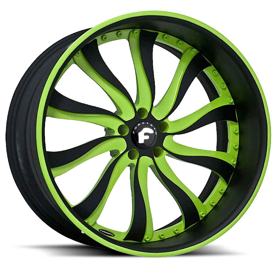 Forgiato Inferno Green and Black Center with Black and Green Lip Finish Wheels