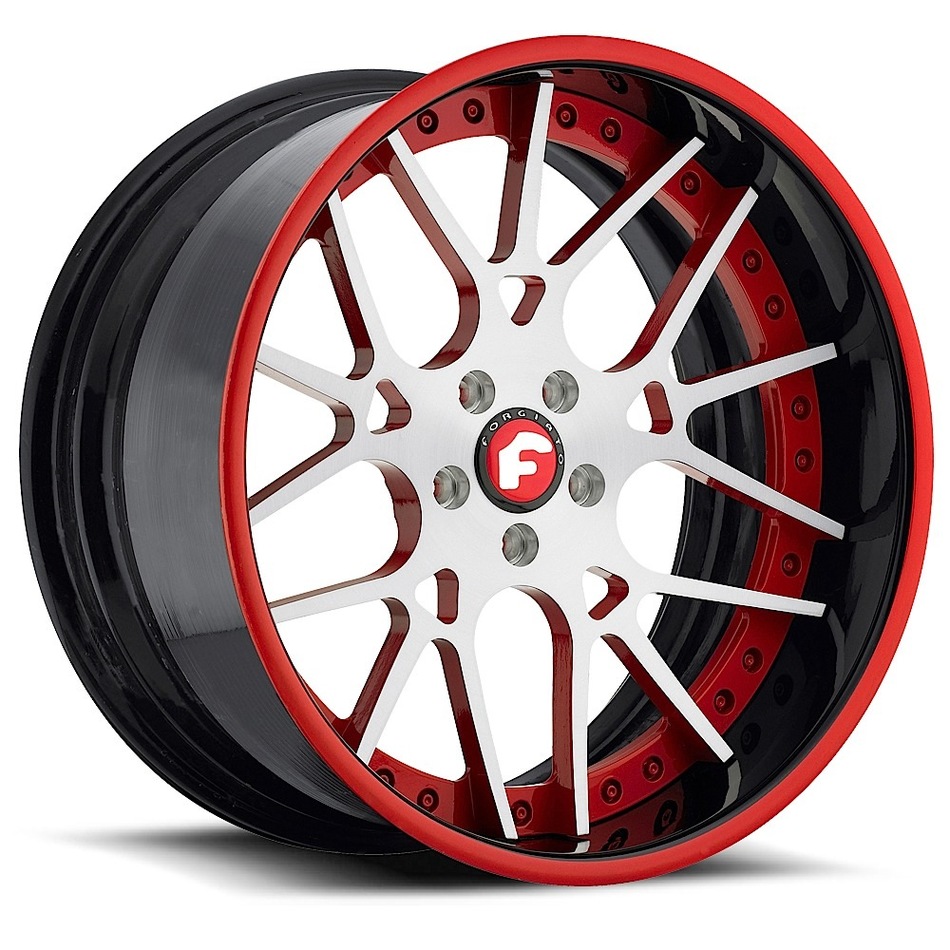 Forgiato Maglia Satin and Red Center with Black and Red Lip Finish Wheels