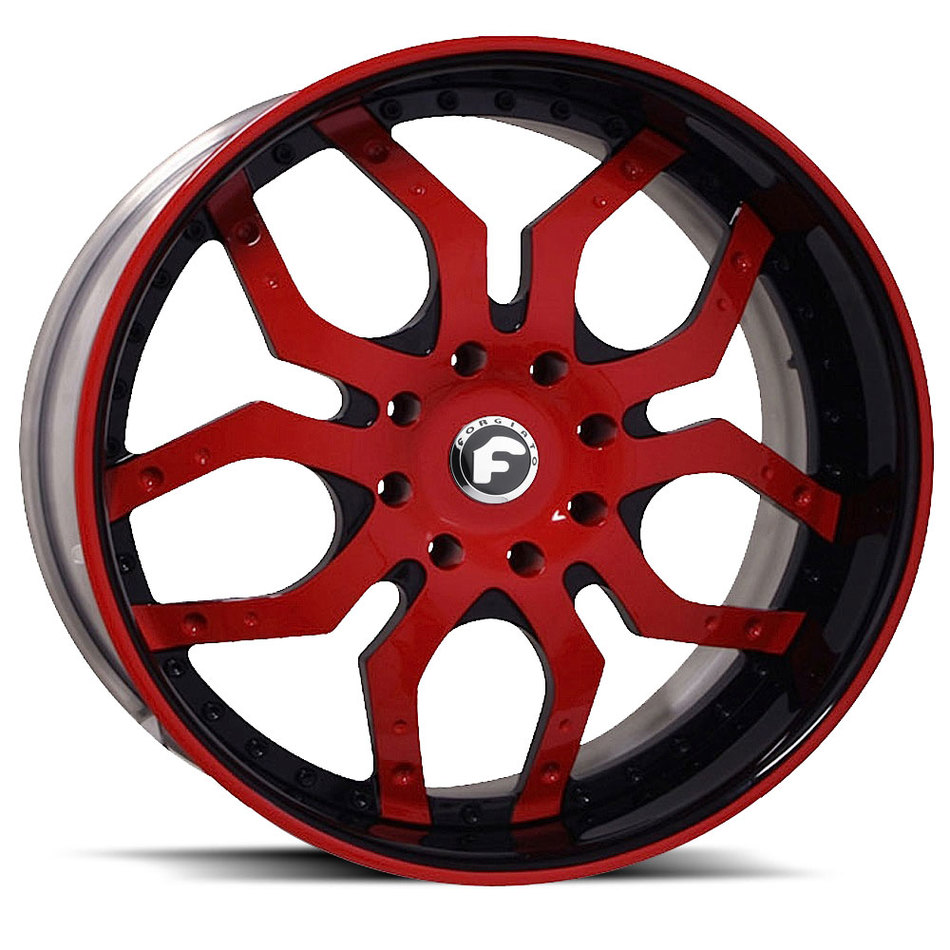 Forgiato Tello Red and Black Center with Black and Red Lip Finish Wheels