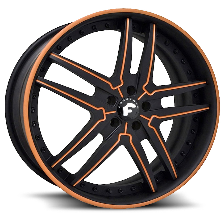 Forgiato Vizzo Black and Orange Center with Black and Orange Lip Finish Wheels