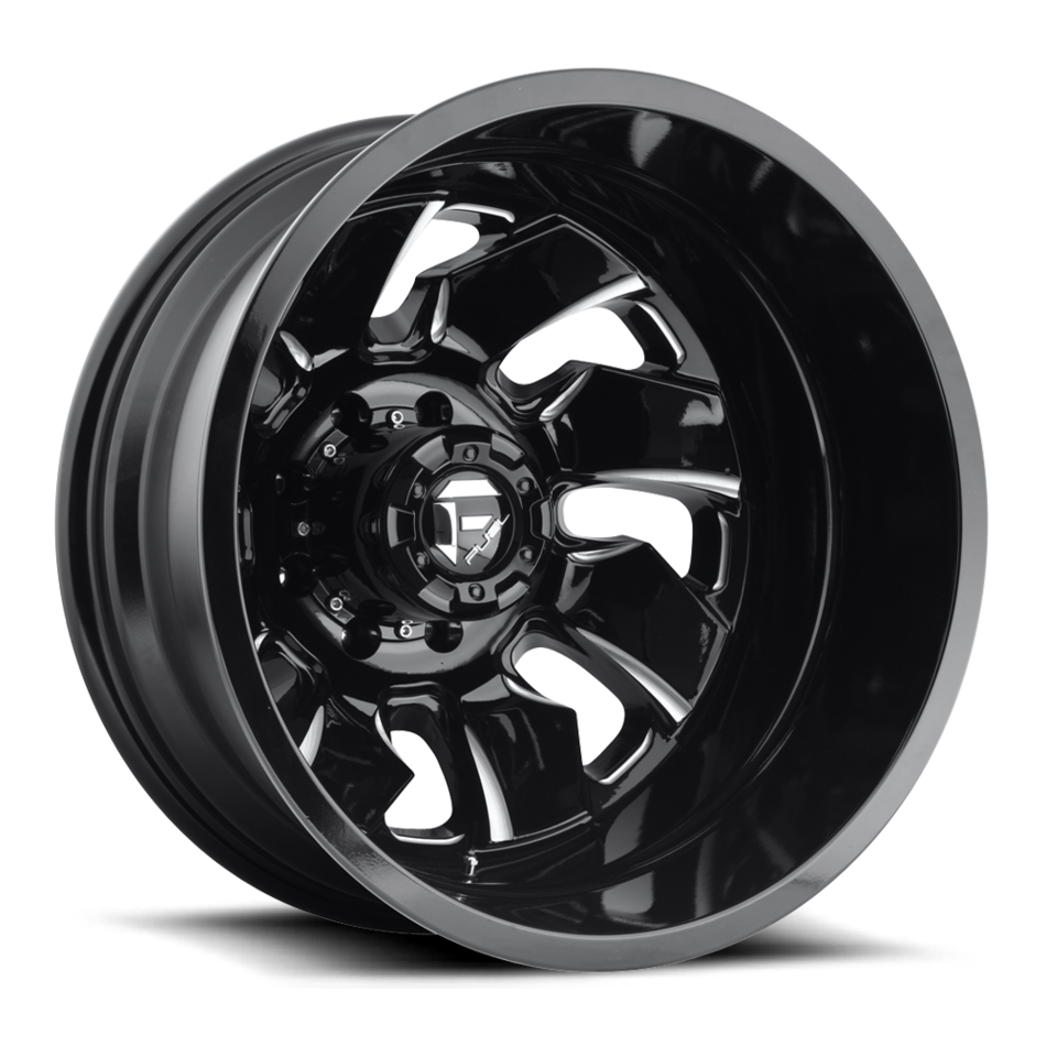 Fuel Cleaver D574 Gloss Black and Milled with Gloss Black Lip Dually One Piece Wheels - Rear