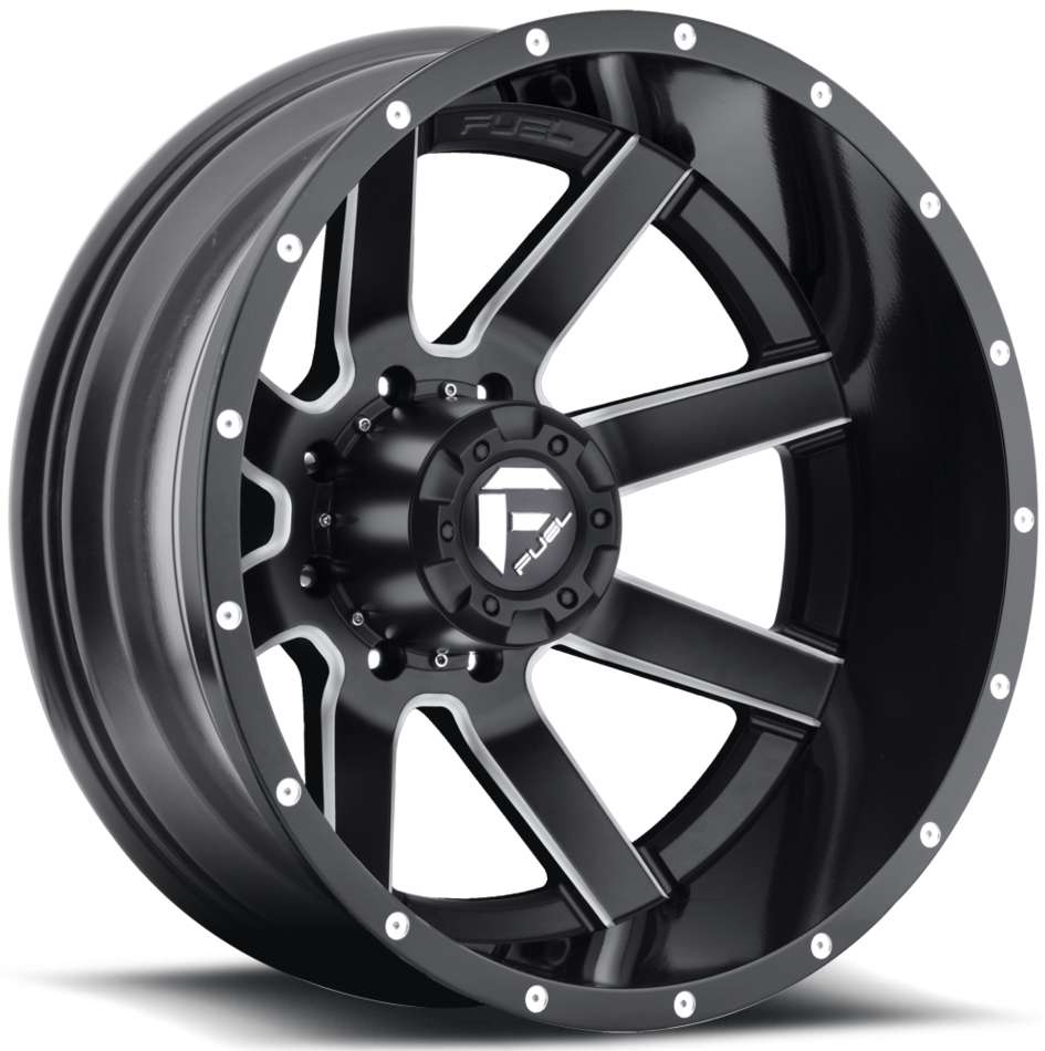 Fuel Maverick D262 Gloss Black and Milled with Gloss Black Lip Dually Two Piece Wheels - Rear