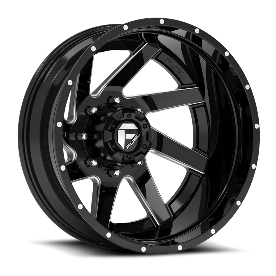 Fuel Renegade D265 Gloss Black and Milled with Gloss Black Lip Dually Two Piece Wheels - Rear