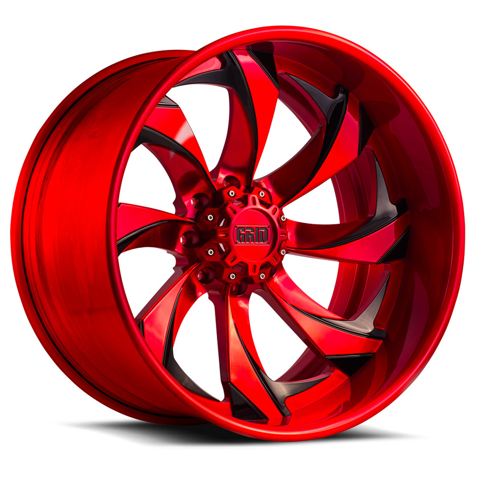 Grid Offroad GF4 Custom Red and Black Brushed Finish Wheels