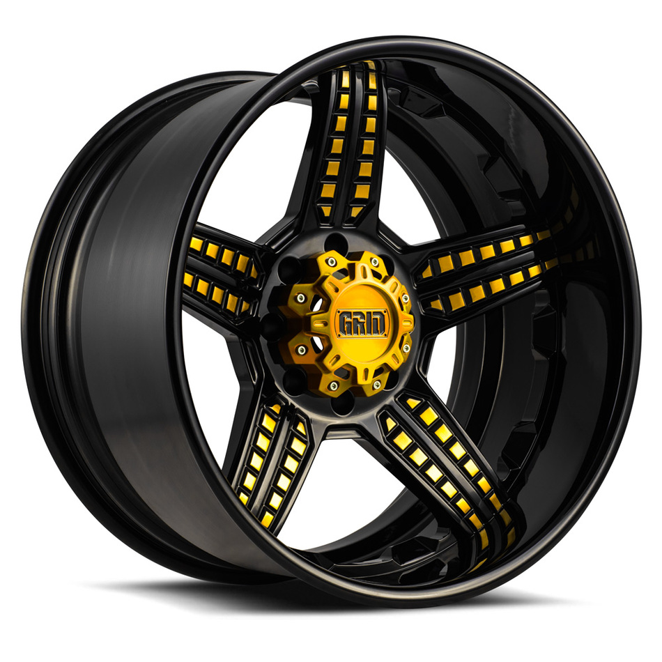 Grid Offroad GF5 Custom Gloss Black and Gold Accents Finish Wheels