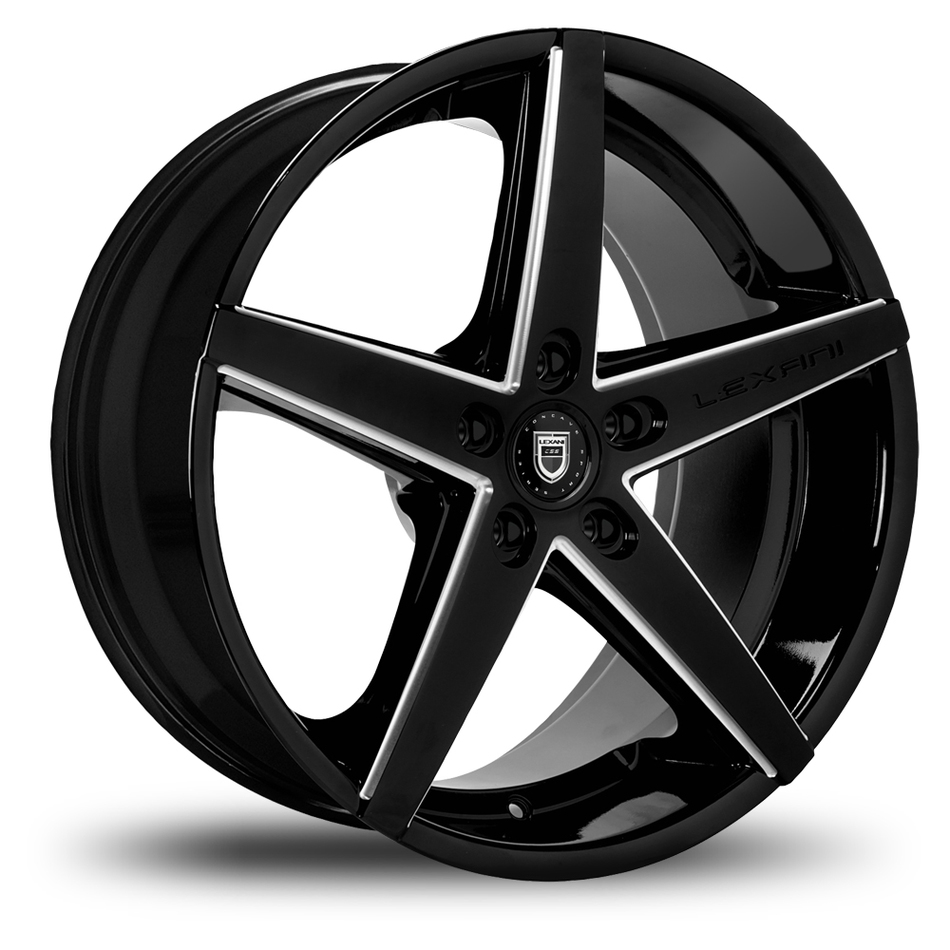 Lexani R-Four Gloss Black and Machined Accents Exposed Lugs Wheels