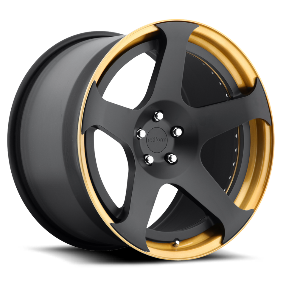 Rotiform NUE Forged Matte Black Face with Gold Lip Finish Wheels