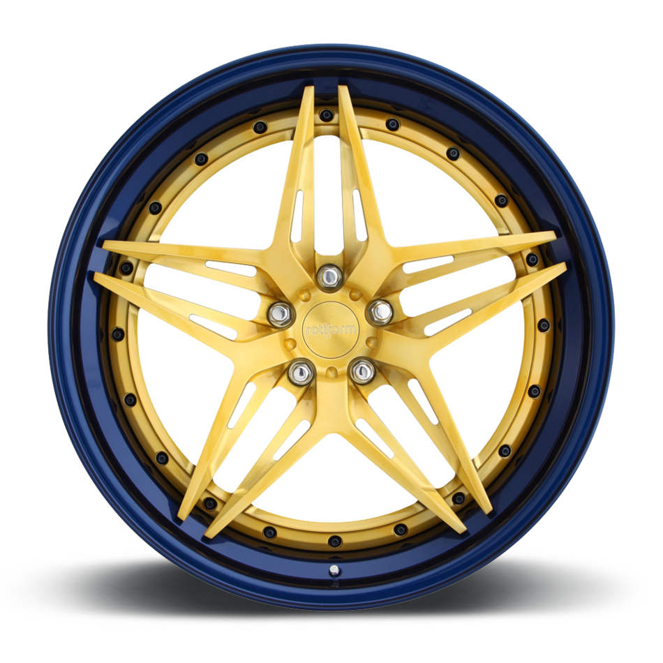 Rotiform VDA Forged Custom Brushed Candy Gold Face with Nissan Ray Blue Lip Finish Wheels