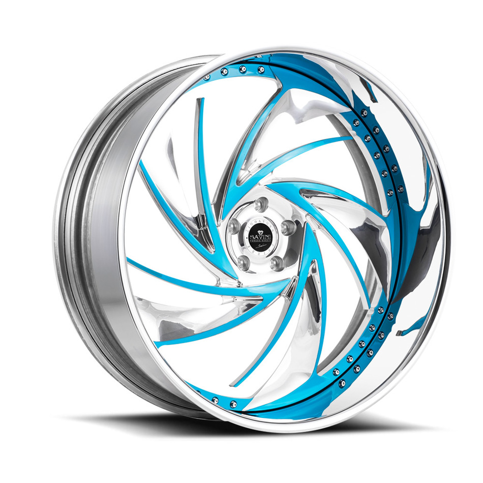 Savini Diamond Carpi Wheels - Blue Polished Chrome Custom Finish