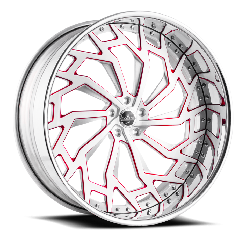 Savini Diamond Marche Wheels Custom Brushed and Red Accents with Polished Lip Finish