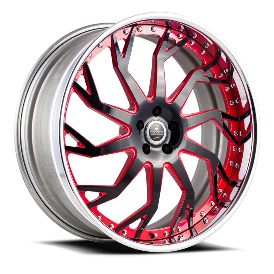 Savini Diamond Trento Wheels Custom Red and Black Accents with Polished Lip Finish