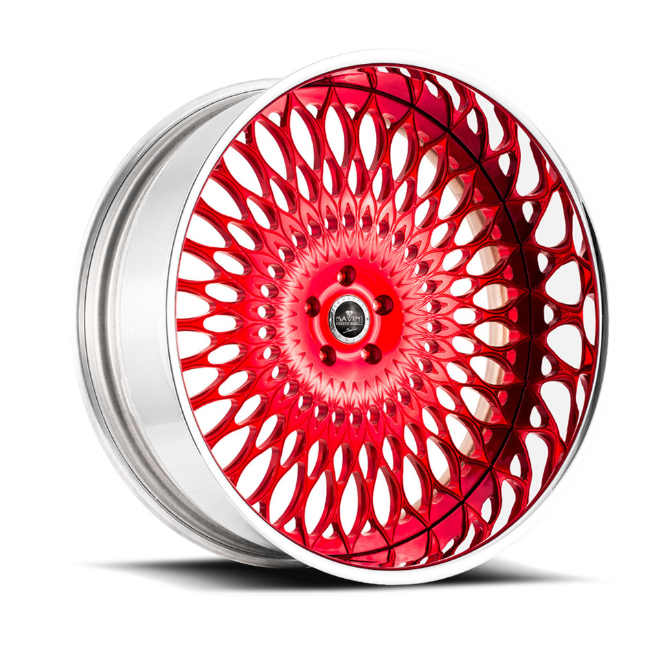 Savini Diamond Veneto Wheels - Brushed Red Chrome Custom Finish