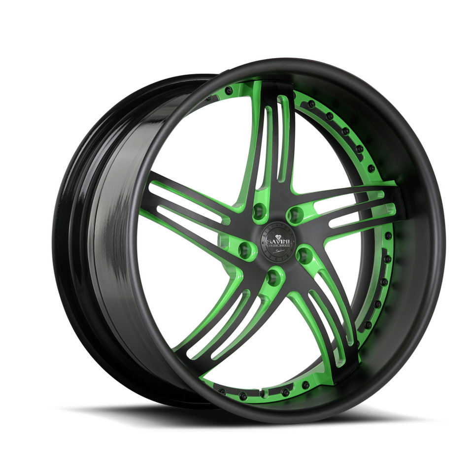 Savini Forged SV20s Black and Green XLT Wheels