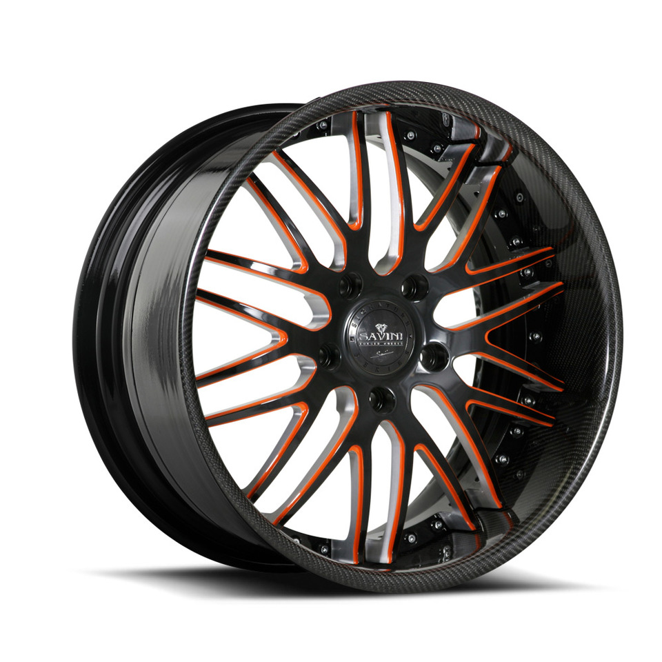 Savini Forged SV25s Black Orange Carbon Fiber XLT Wheels