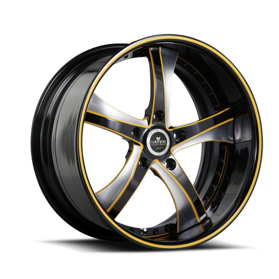 Savini Forged SV29s Black Yellow Brushed XLT Wheels