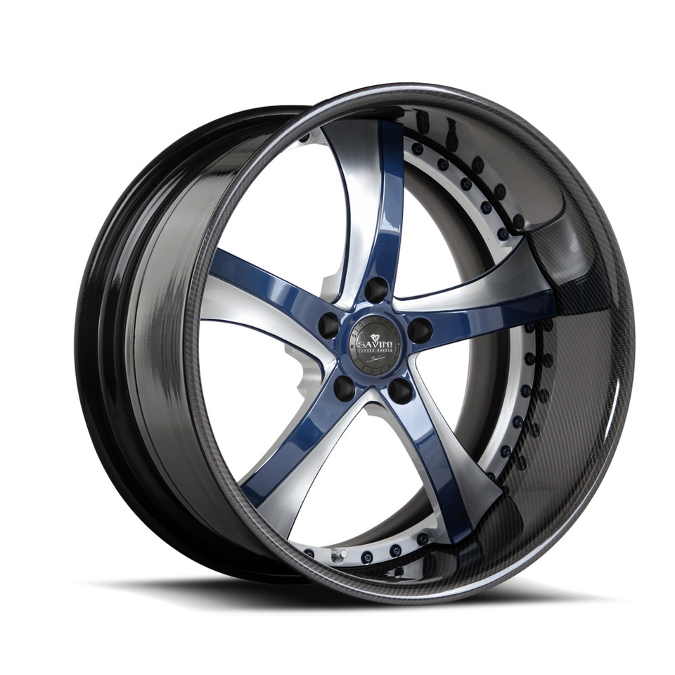 Savini Forged SV29s Blue Brushed with Carbon Fiber XLT Wheels