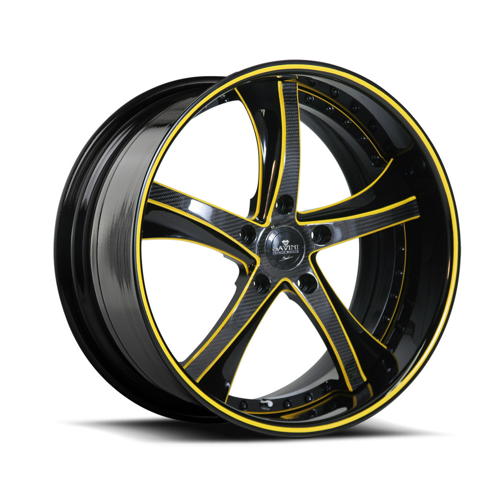 Savini Forged SV29s Carbon Fiber with Yellow and Black XLT Wheels