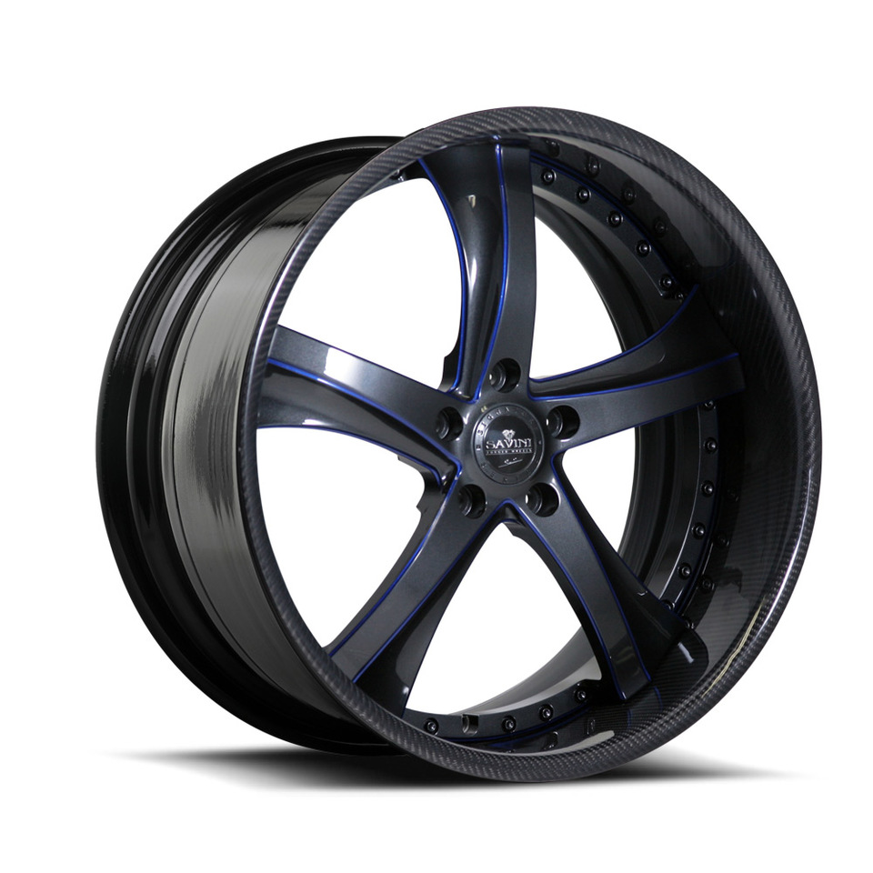 Savini Forged SV29s Grey Blue and Carbon Fiber XLT Wheels
