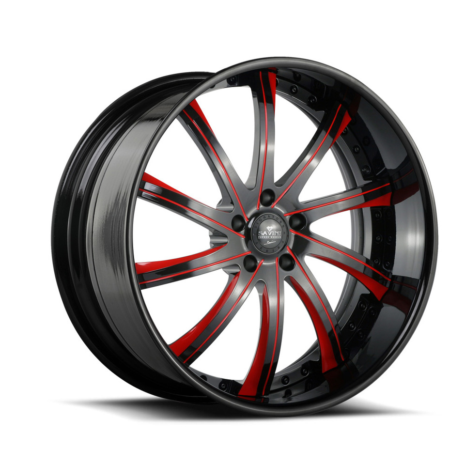 Savini Forged SV37s Black and Red XLT Wheels