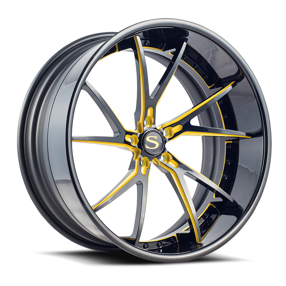 Savini Forged SV68 Wheels Gloss Black with Yellow Accents Finish