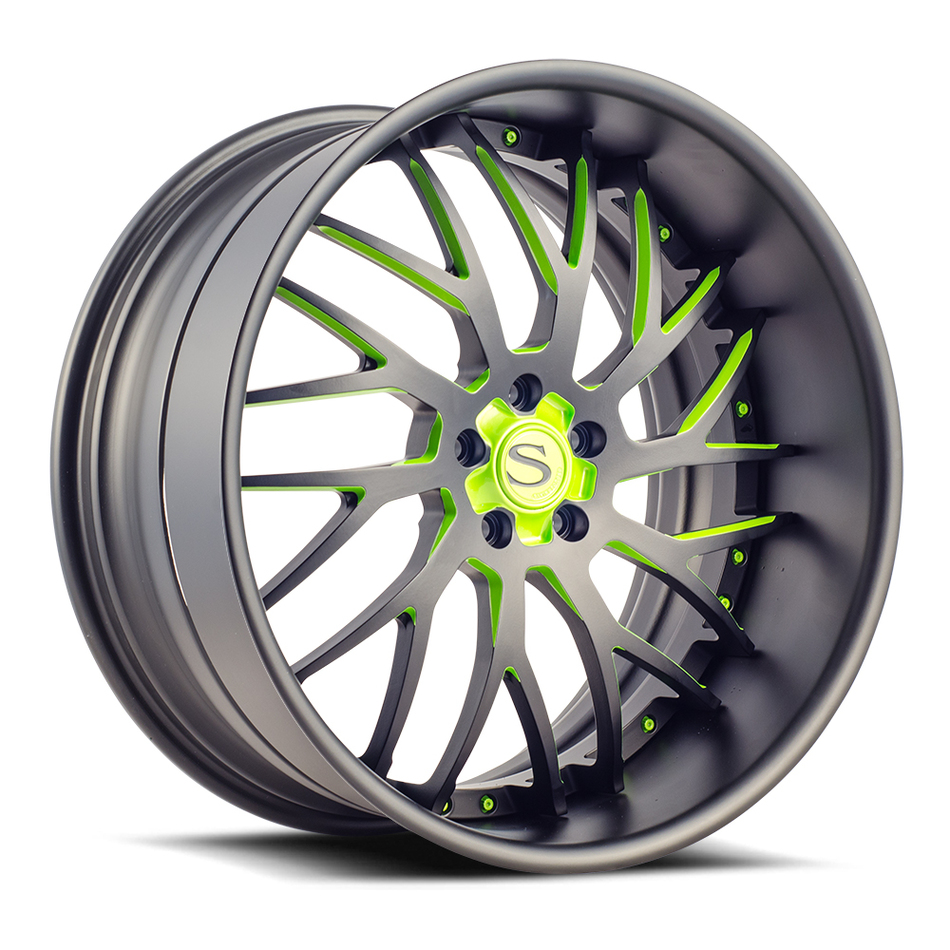 Savini Forged SV70 Wheels Matte Black with Green Accents Finish