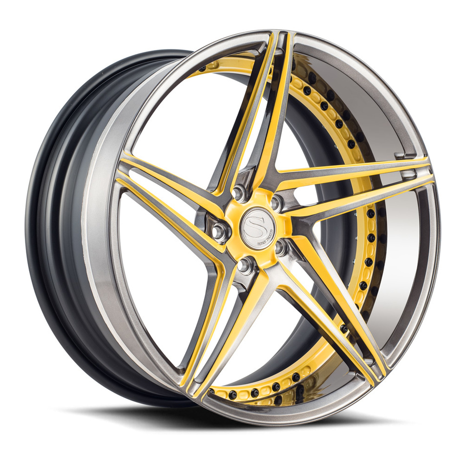 Savini Forged SV71 Wheels Double Dark Tint with Yellow Accents Finish