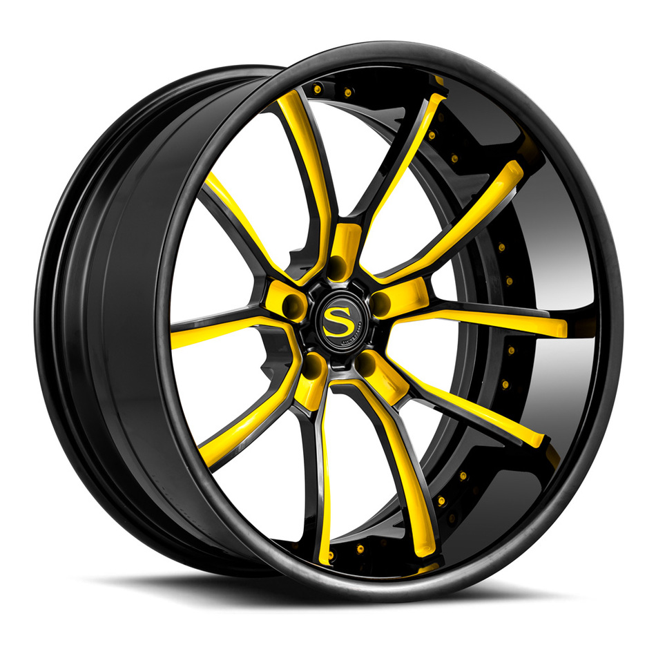 Savini Forged SV74 Wheels Gloss Black with Yellow Accents Finish
