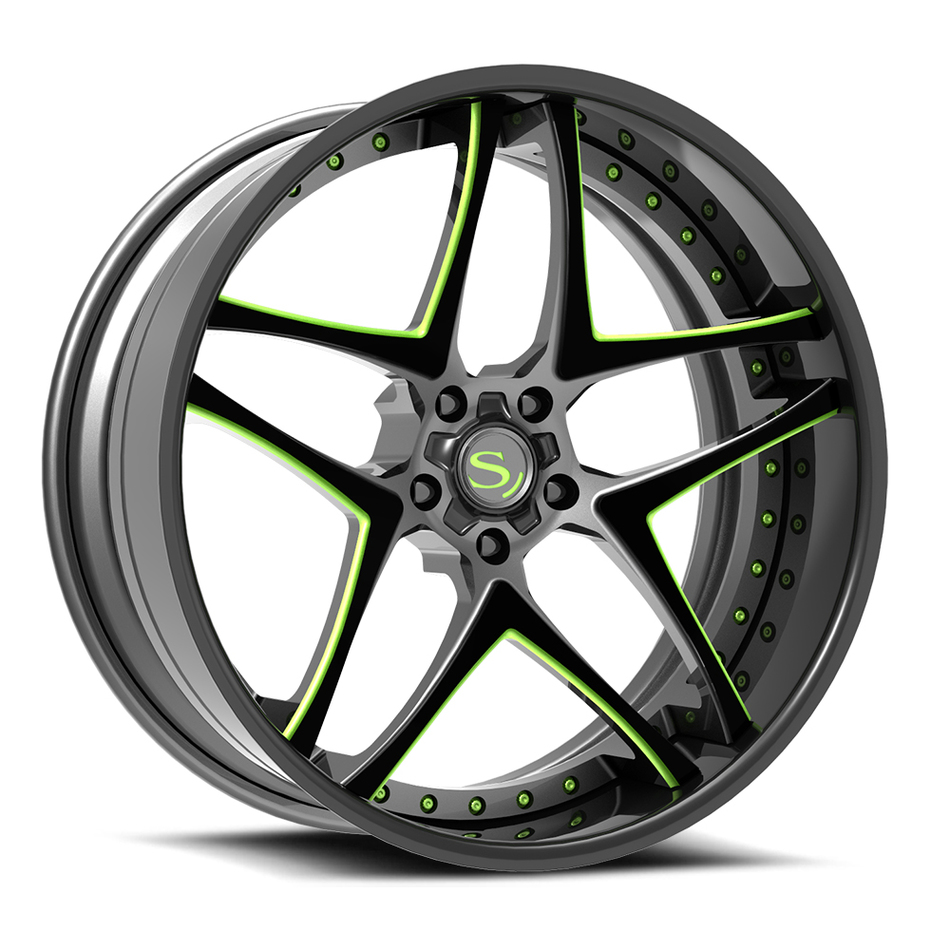 Savini Forged SV76 Wheels Gloss Black with Lime Green Accents Finish