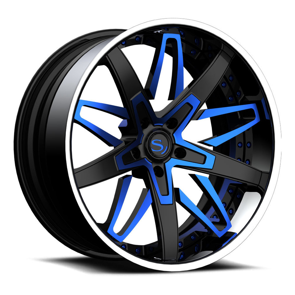 Savini Forged SV88 Wheels Custom Matte Black with Blue Accents Finish