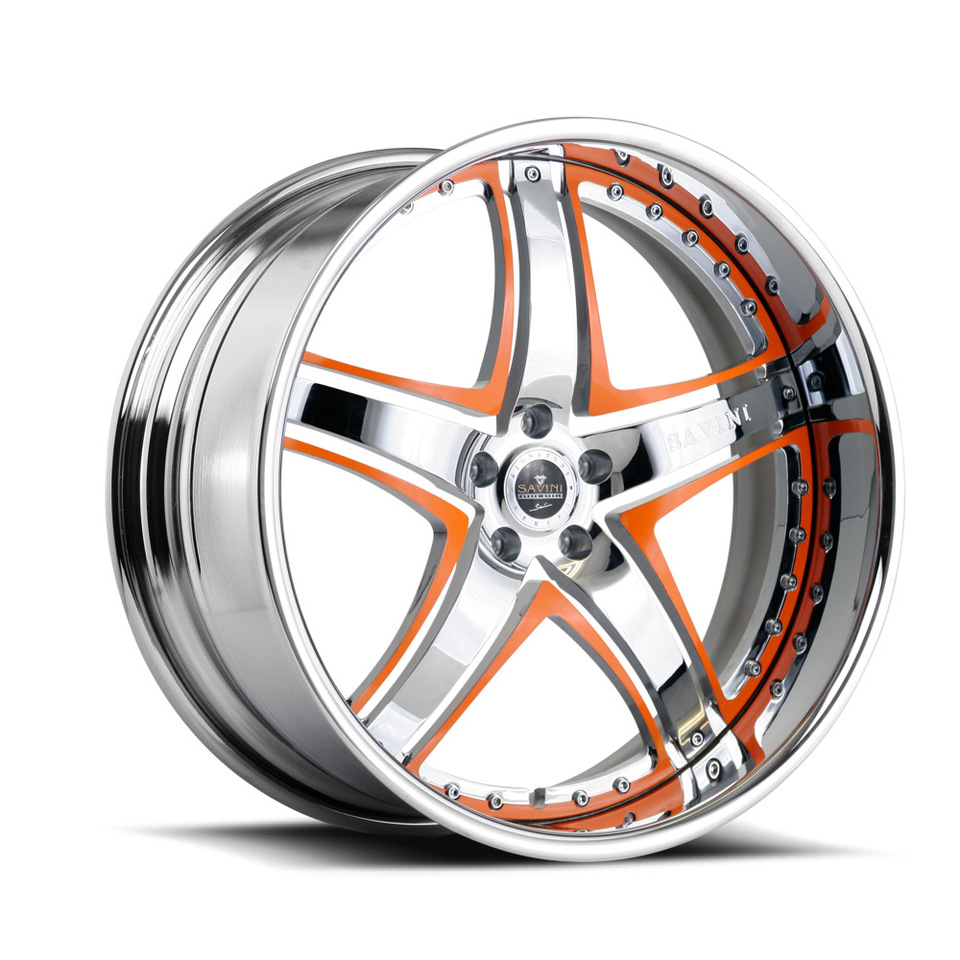 Savini Forged SV8 Chrome and Orange Signature Wheels