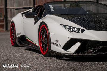Lowered Lamborghini Huracan Performante Spyder on Custom AG Luxury AGL43 Wheels and 1016 Forged Carbon Aero