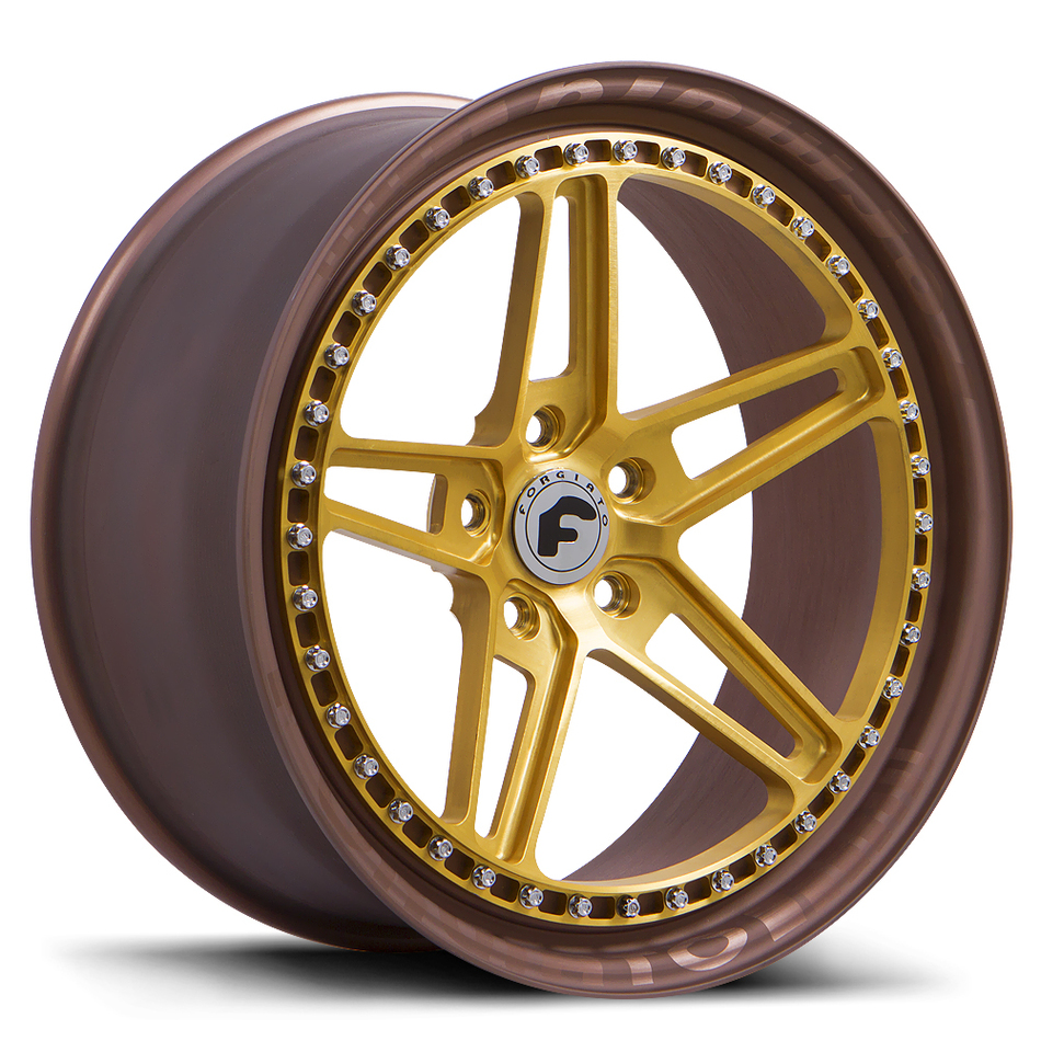 Forgiato F-Cinque Gold Center with Brown Lip Finish Wheels