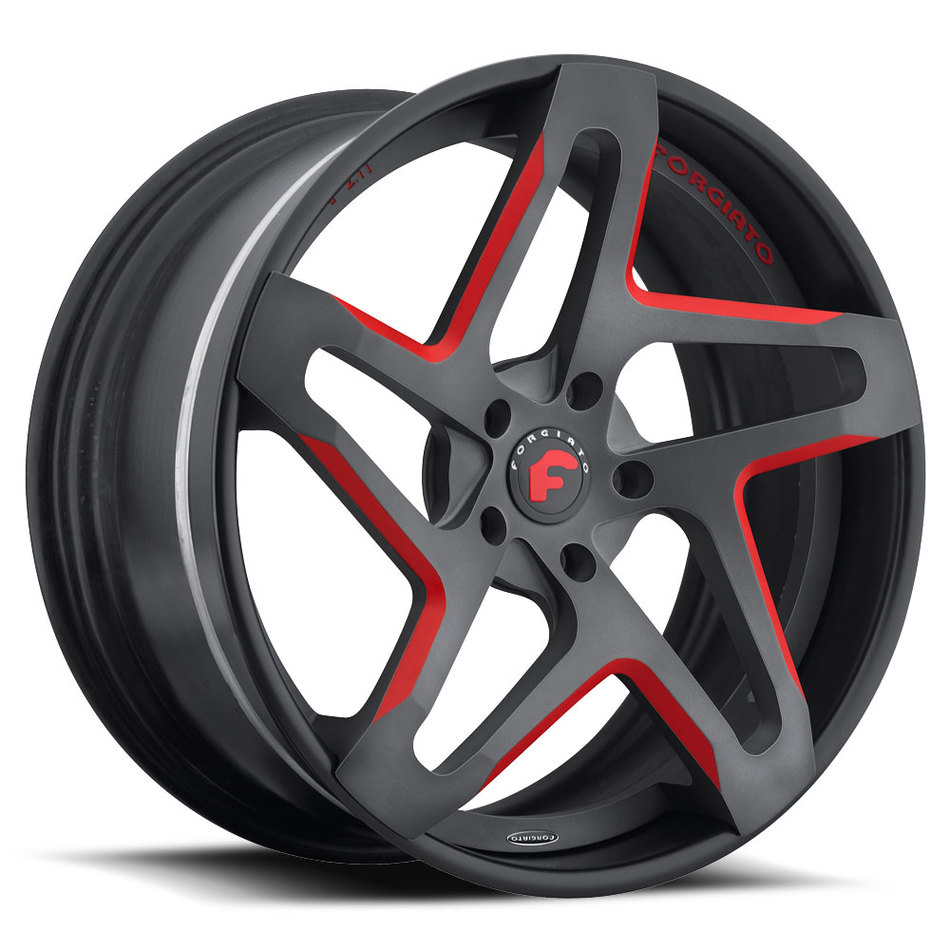 Forgiato F2.11 Black and Red Center with Black Lip Finish Wheels