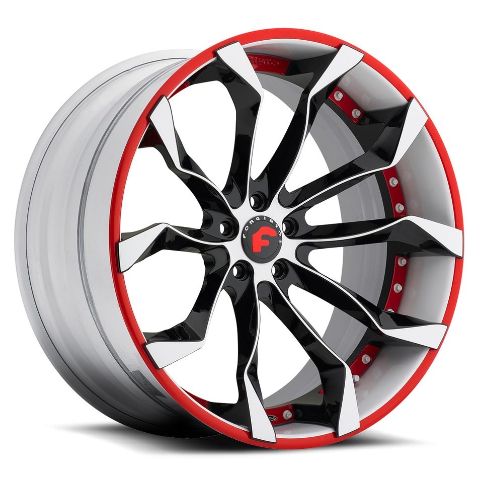 Forgiato F2.16 Black White and Red Center with White and Red Lip Finish Wheels