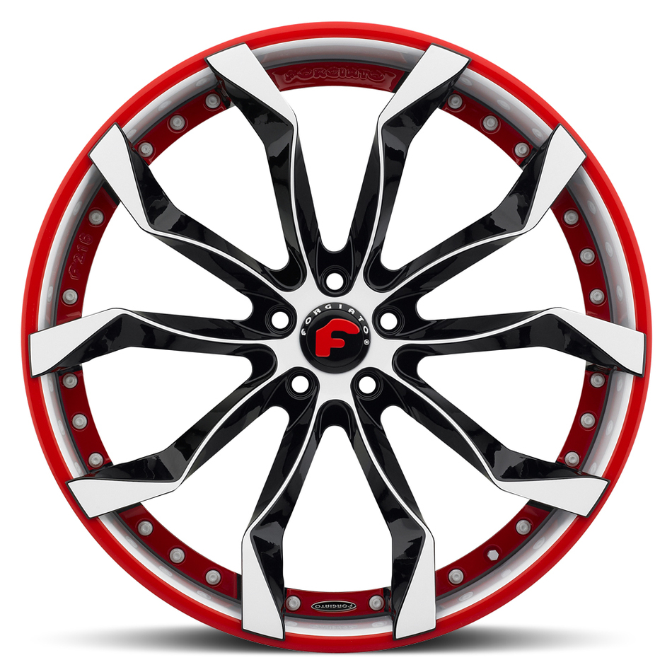 Forgiato F2.16 Black White and Red Center with White and Red Lip Finish Wheels