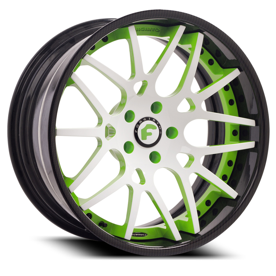 Forgiato Maglia-ECL White and Green Center with Carbon Fiber Lip Finish Wheels