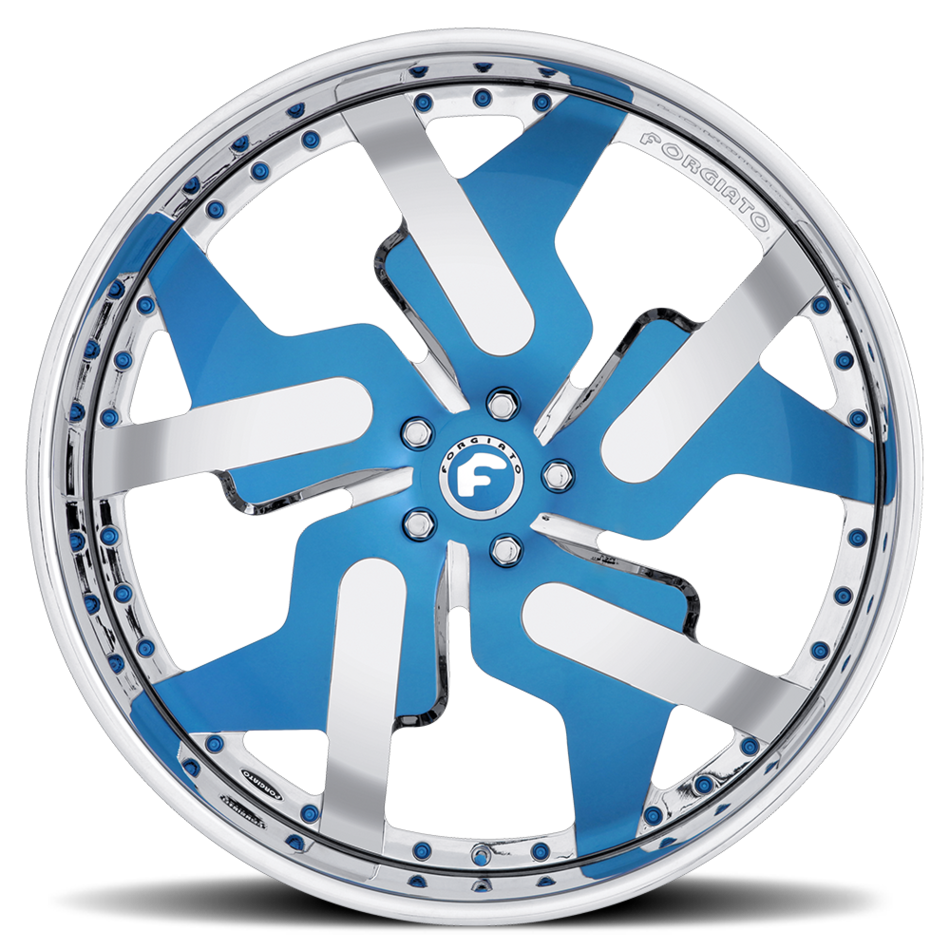 Forgiato Prometeo-L Blue and Chrome Center with Chrome Lip Finish Wheels