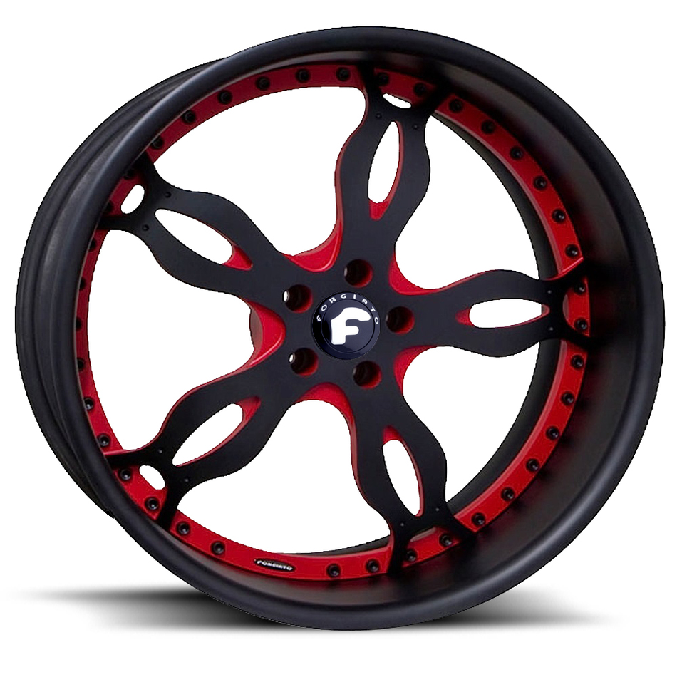 Forgiato Stili Black and Red Center with Black Lip Finish Wheels