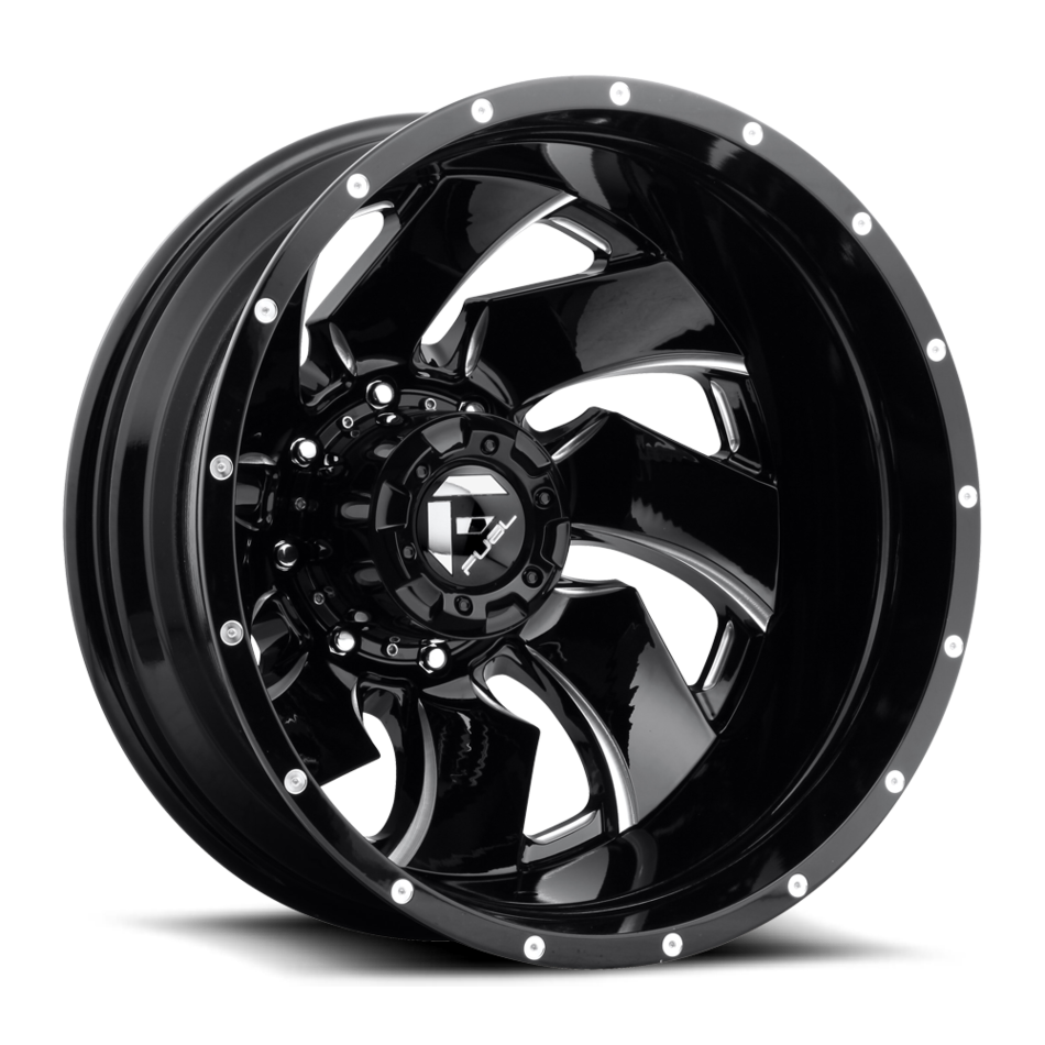 Fuel Cleaver D239 Gloss Black and Milled Dually Two Piece Wheels - Front