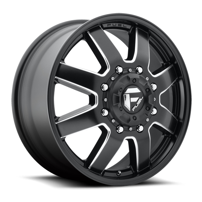 Fuel Maverick D538 Gloss Black and Milled with Gloss Black Lip Dually One Piece Wheels - Front