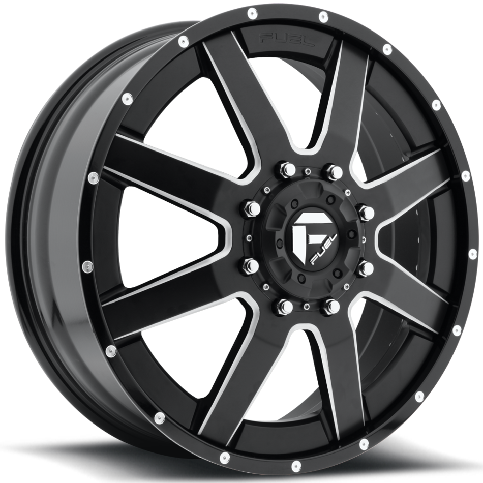 Fuel Maverick D262 Gloss Black and Milled with Gloss Black Lip Dually Two Piece Wheels - Front