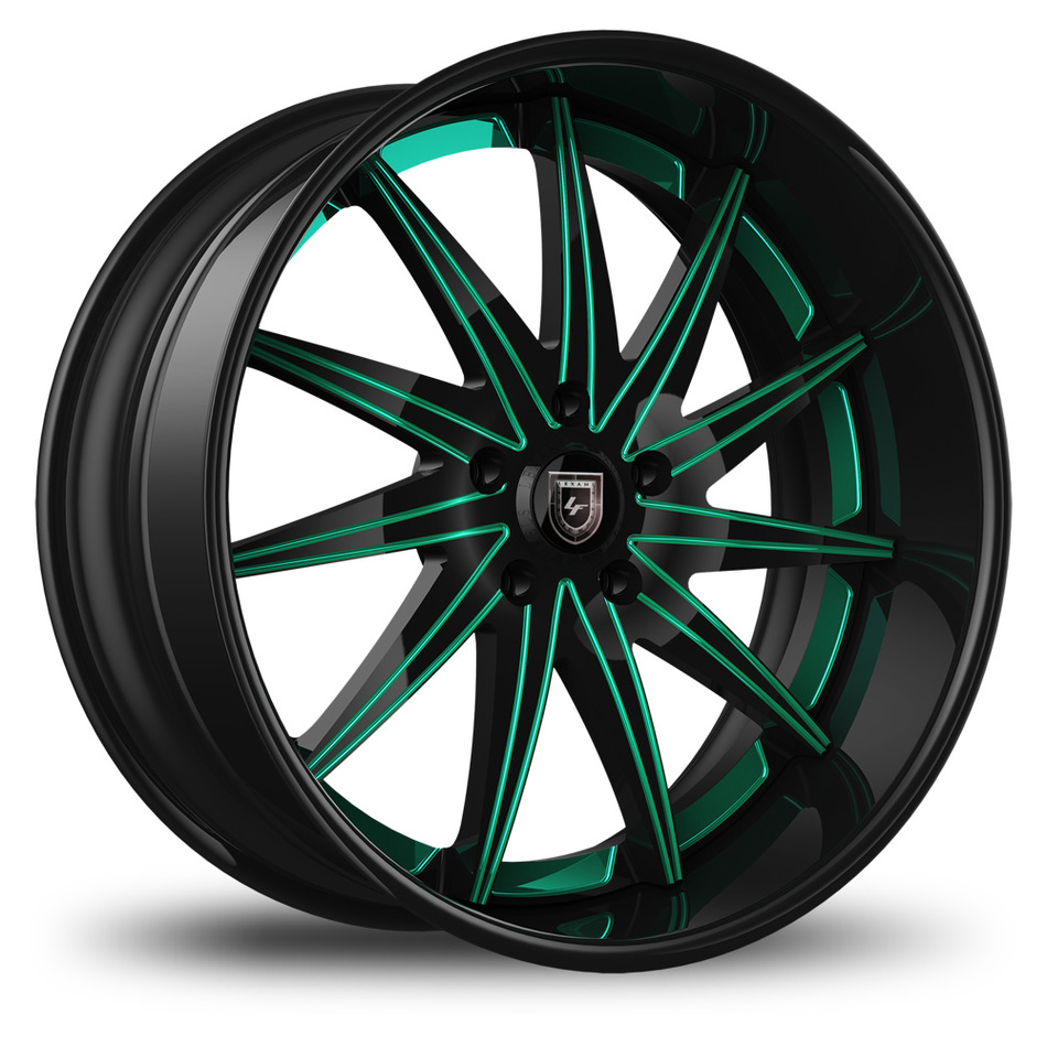 Lexani 751 Custom Topaz Black and Green Finish Wheels