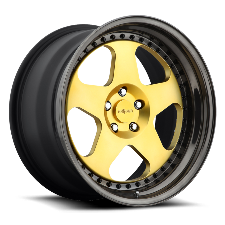 Rotiform ROC Forged Custom Matte Gold Face with Gloss Black Lip Finish Wheels