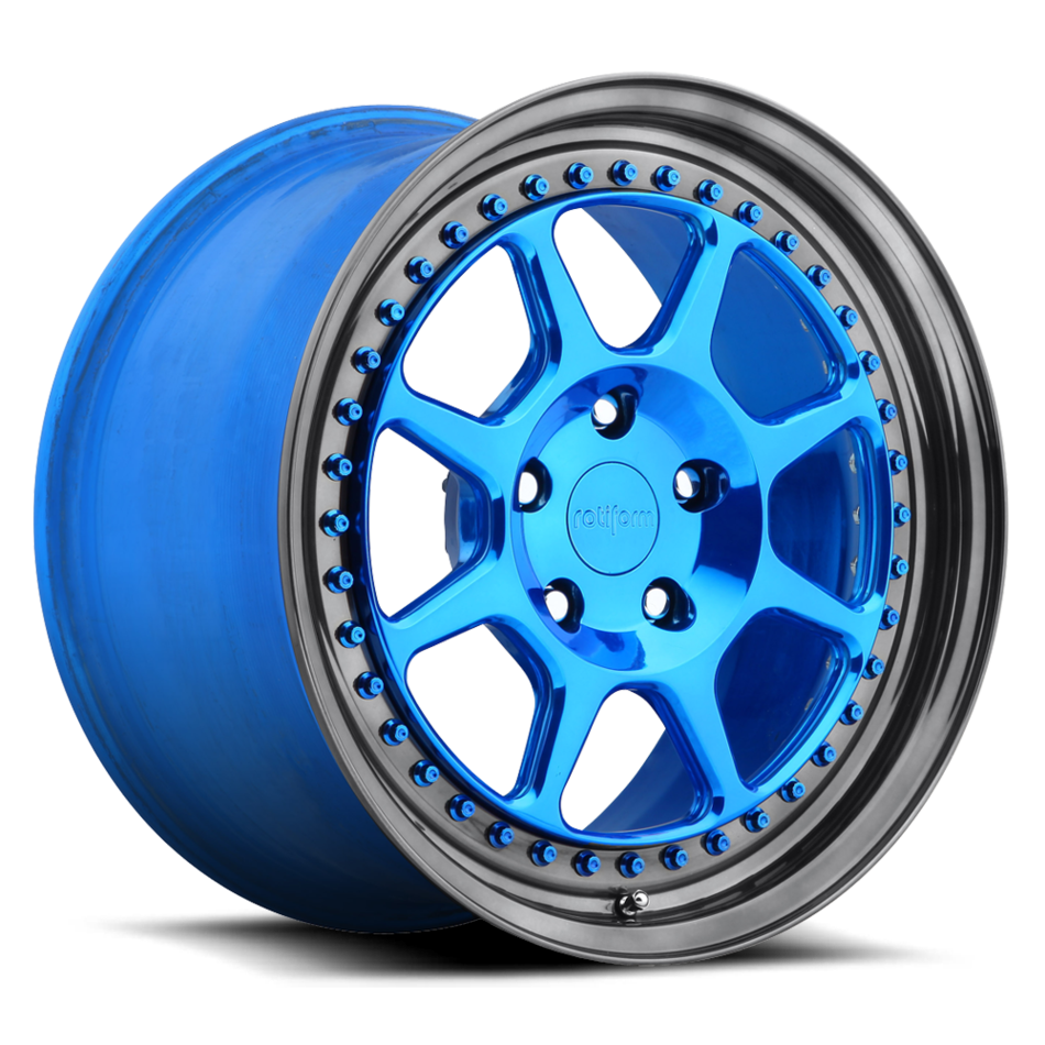 Rotiform SLC Forged Custom Polished Candy Blue Face with Gloss Black Lip Finish Wheels