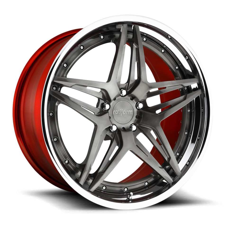 Rotiform VDA Forged Custom Brushed DDT Face with Chrome Lip and Candy Red Inner Finish Wheels
